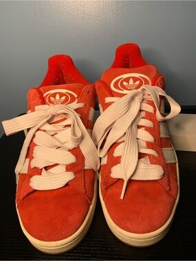 adidas Women's Red Suede Sneakers with White Stripes